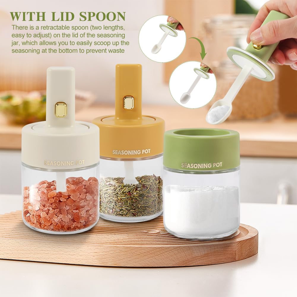 Condiment Jar, Water-Proof Spice Jars with LID Retractable Spoon, Heat-Resistant, Integrated Design for Storing Salt, Sugar, Peppers, Chili in Kitchen(size:250ml)