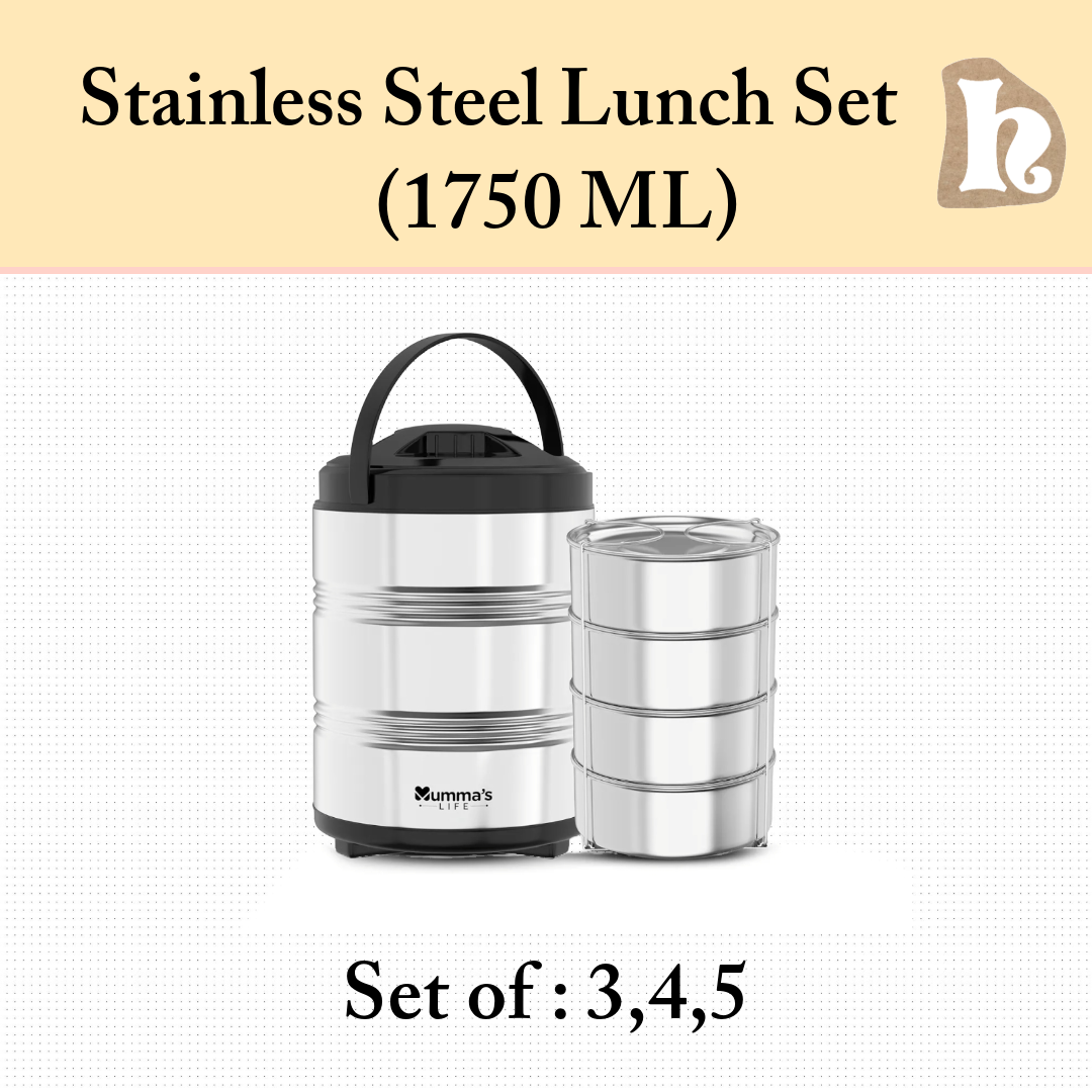 Tiffin Box for Office | Stainless Steel Lunch Box Set with 5 Containers | Multipurpose Steel Lunch Box with Silver Finish