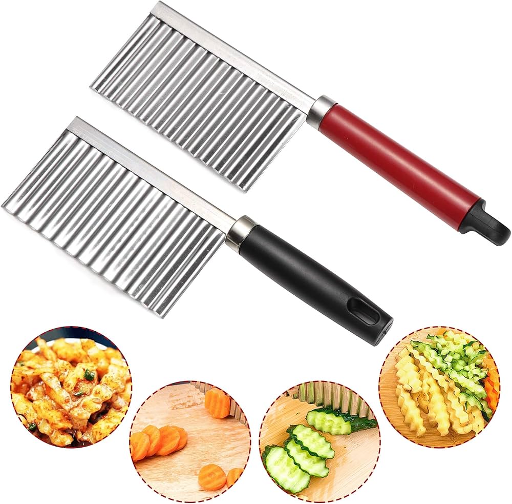 Vegetable French Fry Slicer, Crinkle Potato Cutter Handheld Cutting Tool with Hanging Hole for French Fry for Potato Carrot Chip Vegetable