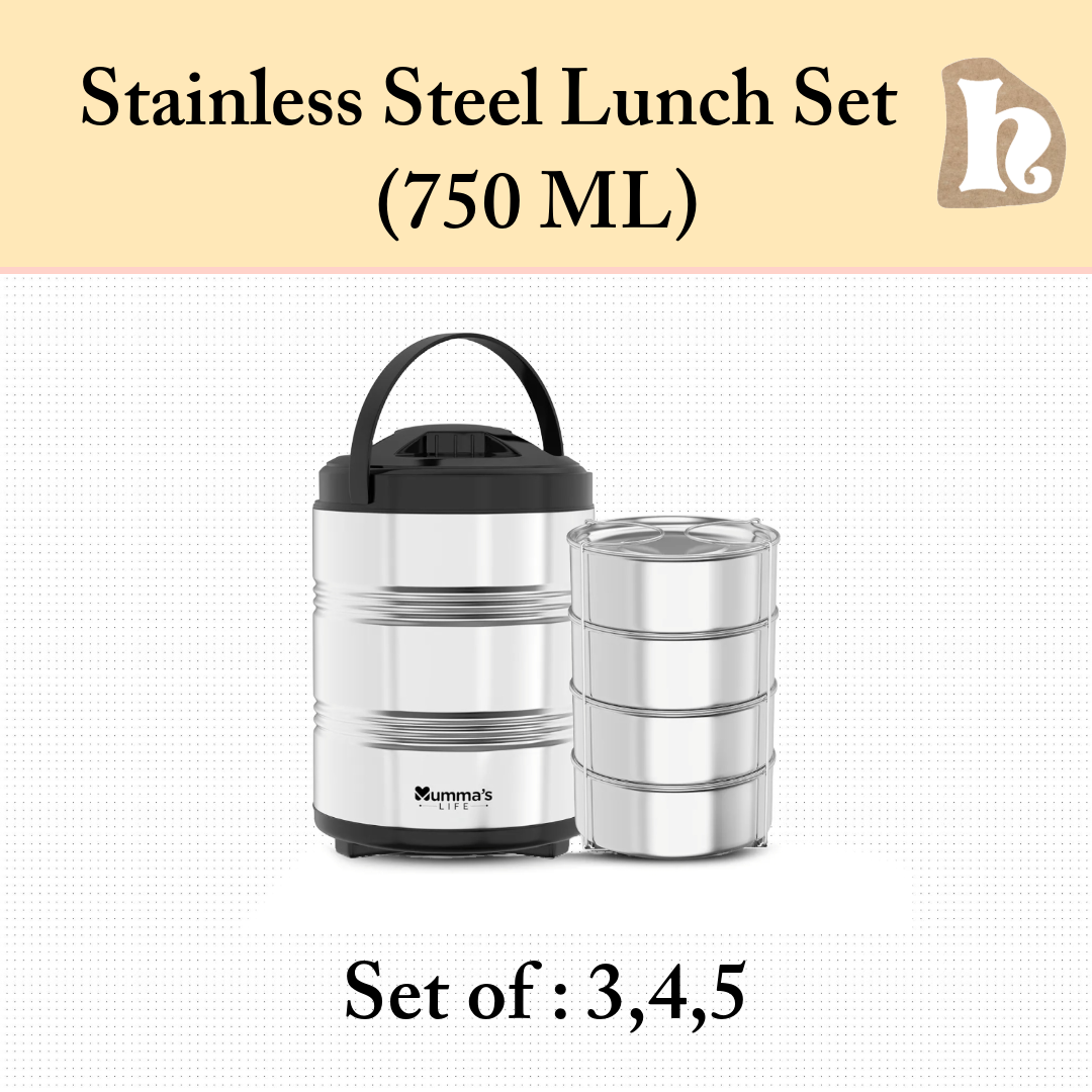 Tiffin Box for Office | Stainless Steel Lunch Box Set with 4 Containers | Multipurpose Steel Lunch Box with Silver Finish