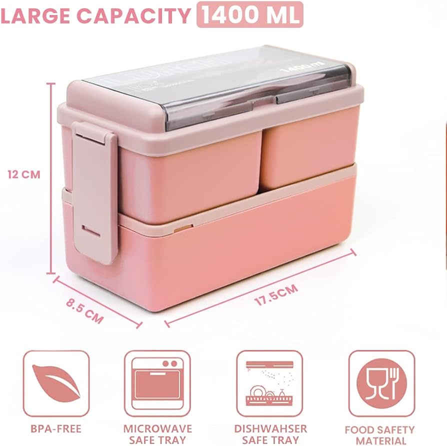 Lunch Box With 3 Compartments, Bento Box for Adults/Kids/Toddlers, Leak-Proof Container With Fork, Microwave/Dishwasher/Freezer Safe (Grey)
