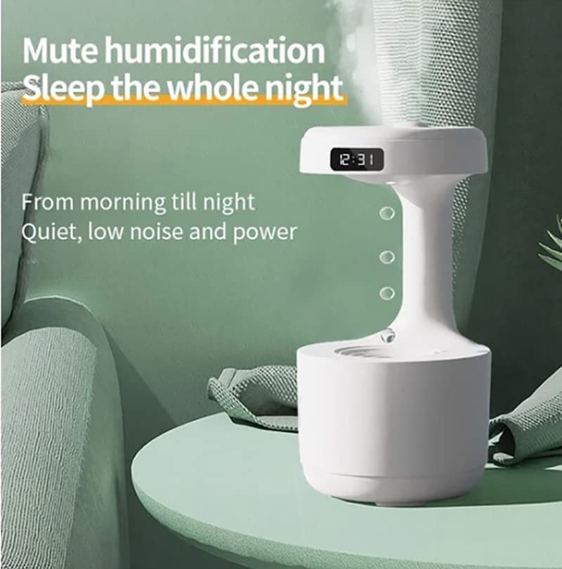 Anti-Gravity Water Droplet Cool Mist Humidifier with Light Mode, Shutdown Protection, USB Powered, White, 800ML, Automatic