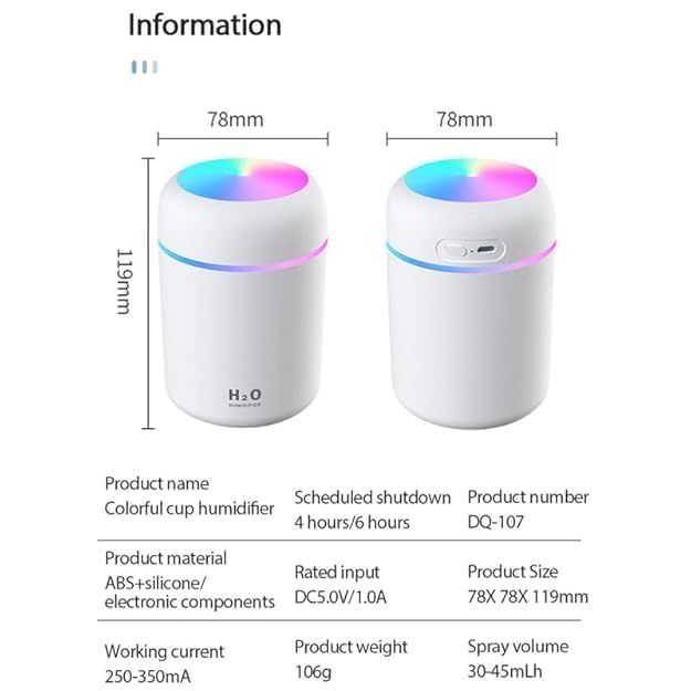 Home Basics Co. Cool Mist Humidifier & Aroma Diffuser: Enhance Your Environment with Colorful Ambient Lighting - Perfect for Home, Office, and Car - 1 Pack ( ME )