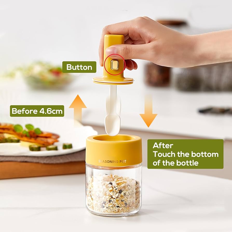 Condiment Jar, Water-Proof Spice Jars with LID Retractable Spoon, Heat-Resistant, Integrated Design for Storing Salt, Sugar, Peppers, Chili in Kitchen(size:250ml)