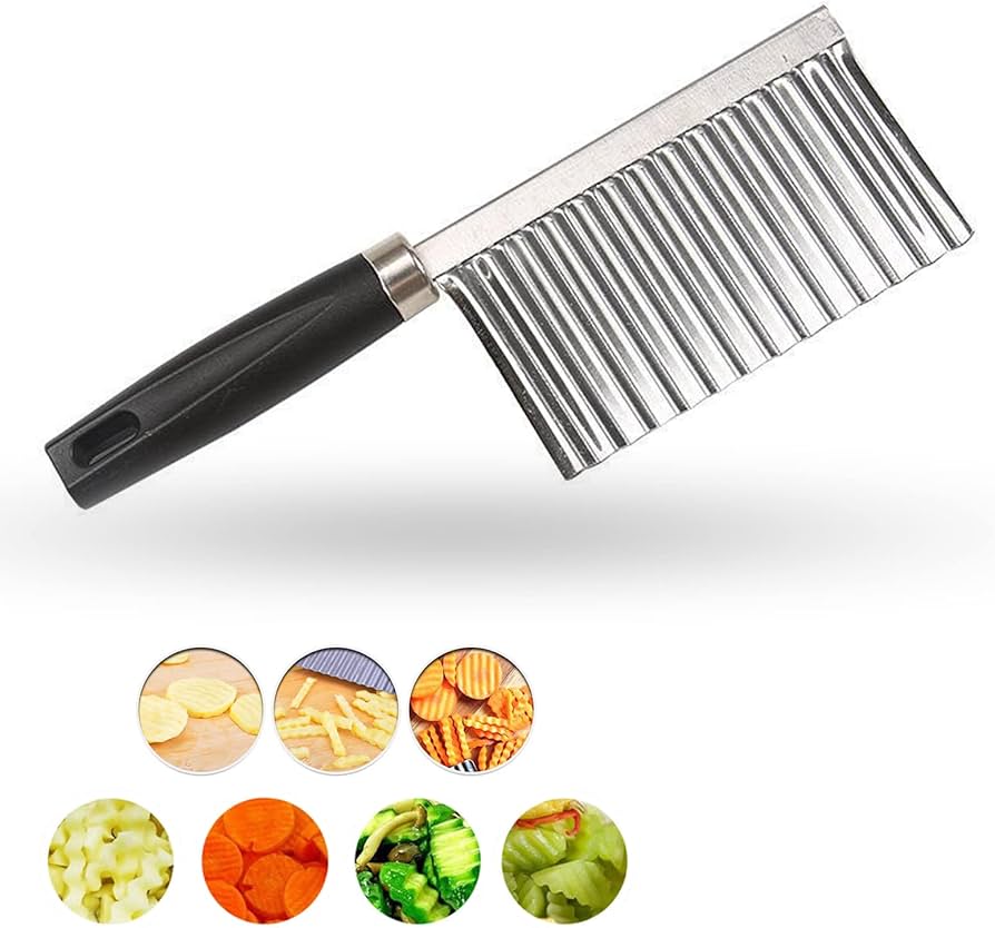 Vegetable French Fry Slicer, Crinkle Potato Cutter Handheld Cutting Tool with Hanging Hole for French Fry for Potato Carrot Chip Vegetable