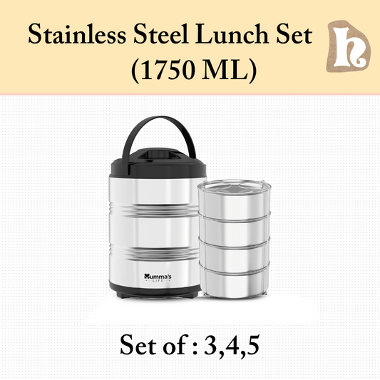Tiffin Box for Office | Stainless Steel Lunch Box Set with 3 Containers | Multipurpose Steel Lunch Box with Silver Finish
