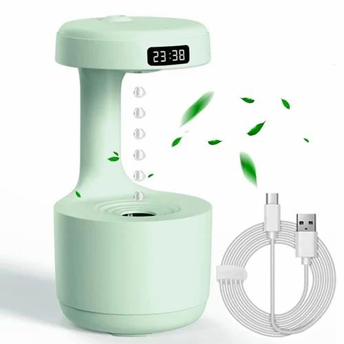 Anti-Gravity Water Droplet Cool Mist Humidifier with Light Mode, Shutdown Protection, USB Powered, White, 800ML, Automatic