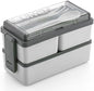 Lunch Box With 3 Compartments, Bento Box for Adults/Kids/Toddlers, Leak-Proof Container With Fork, Microwave/Dishwasher/Freezer Safe (Grey)