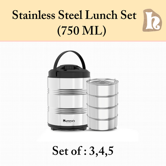 Tiffin Box for Office | Stainless Steel Lunch Box Set with 4 Containers | Multipurpose Steel Lunch Box with Silver Finish