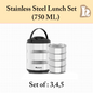 Tiffin Box for Office | Stainless Steel Lunch Box Set with 4 Containers | Multipurpose Steel Lunch Box with Silver Finish
