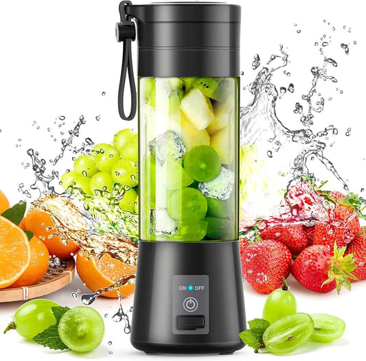 Portable Blender, Personal Mini Travel Electric Smoothie Blender Maker Fruit Juicer Cup, with 13oz Bottles, 6 Blades and USB Rechargeable Batteries for juice shakes and smoothies