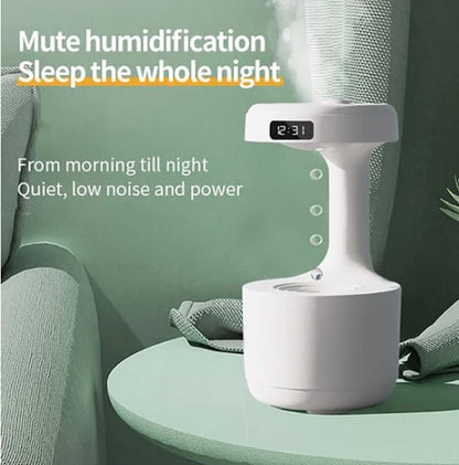 Anti-Gravity Water Droplet Cool Mist Humidifier with Light Mode, Shutdown Protection, USB Powered, White, 800ML, Automatic