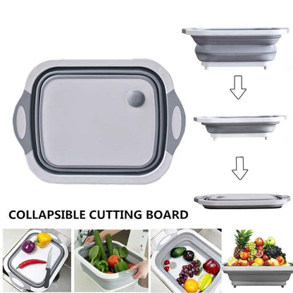 4 in 1 Silicon Based Kitchen Foldable Cutting, Chopping Board | Collapsible Dish Tub | Vegetable | Fruit Washing | Draining Basket with Plug | Folding Washbasin