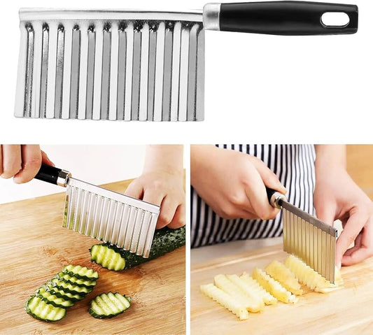 Vegetable French Fry Slicer, Crinkle Potato Cutter Handheld Cutting Tool with Hanging Hole for French Fry for Potato Carrot Chip Vegetable